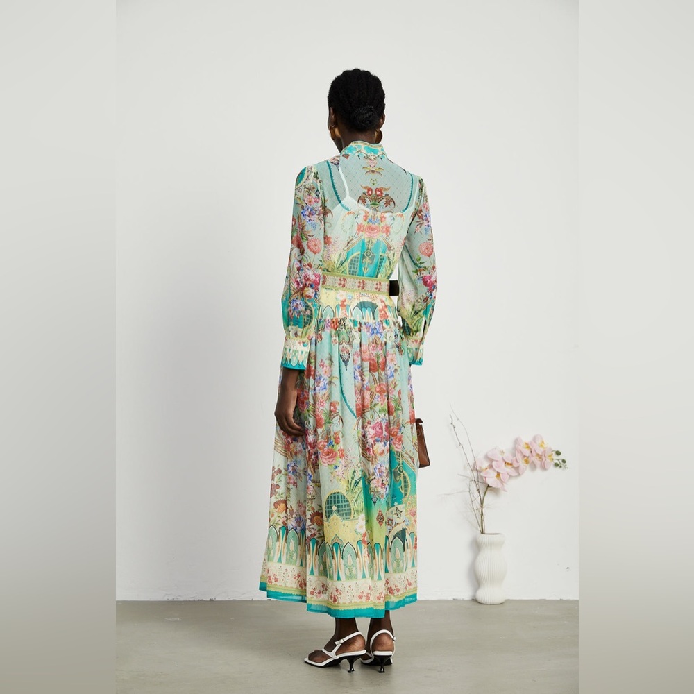 Juliette floral-print flounce-hem midi dress Miss Rosier NWT Sz M - Picture 3 of 10